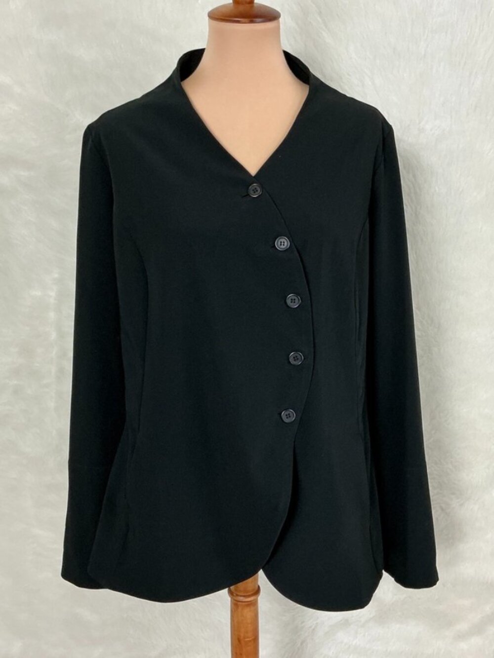 Matthildur Black Curved Asymmetrical Button Front Long Sleeve Jacket 2 6/8